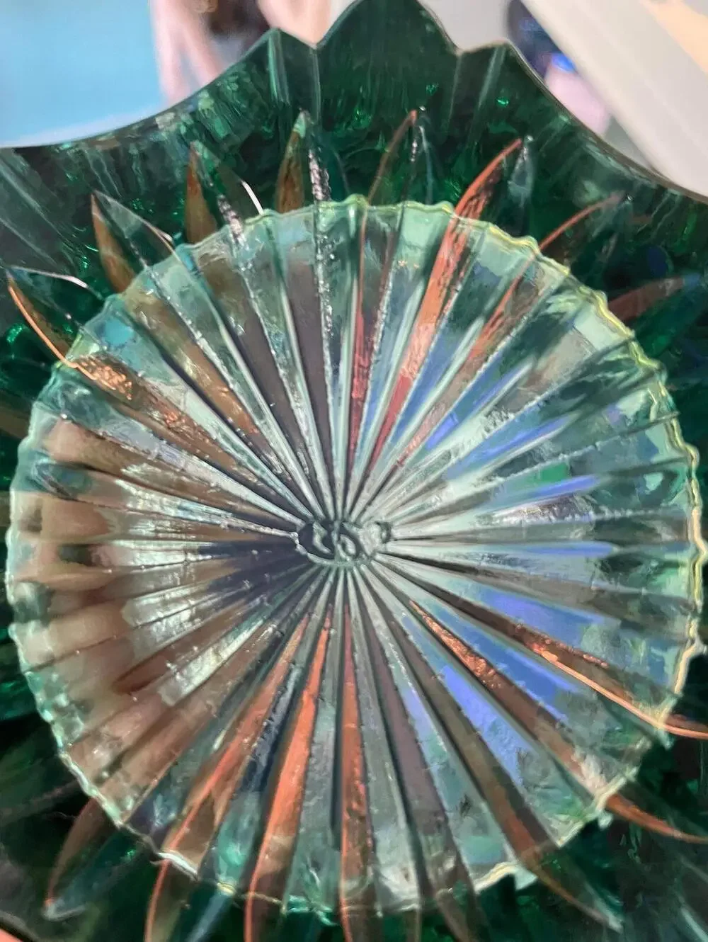 Vintage Fenton Green Vulcan Art Glass Basket with Twisted Handle
